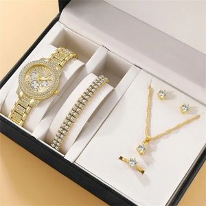 6pcs Luxury Fashion Ring Necklace Earrings Wristwatch Bracelet